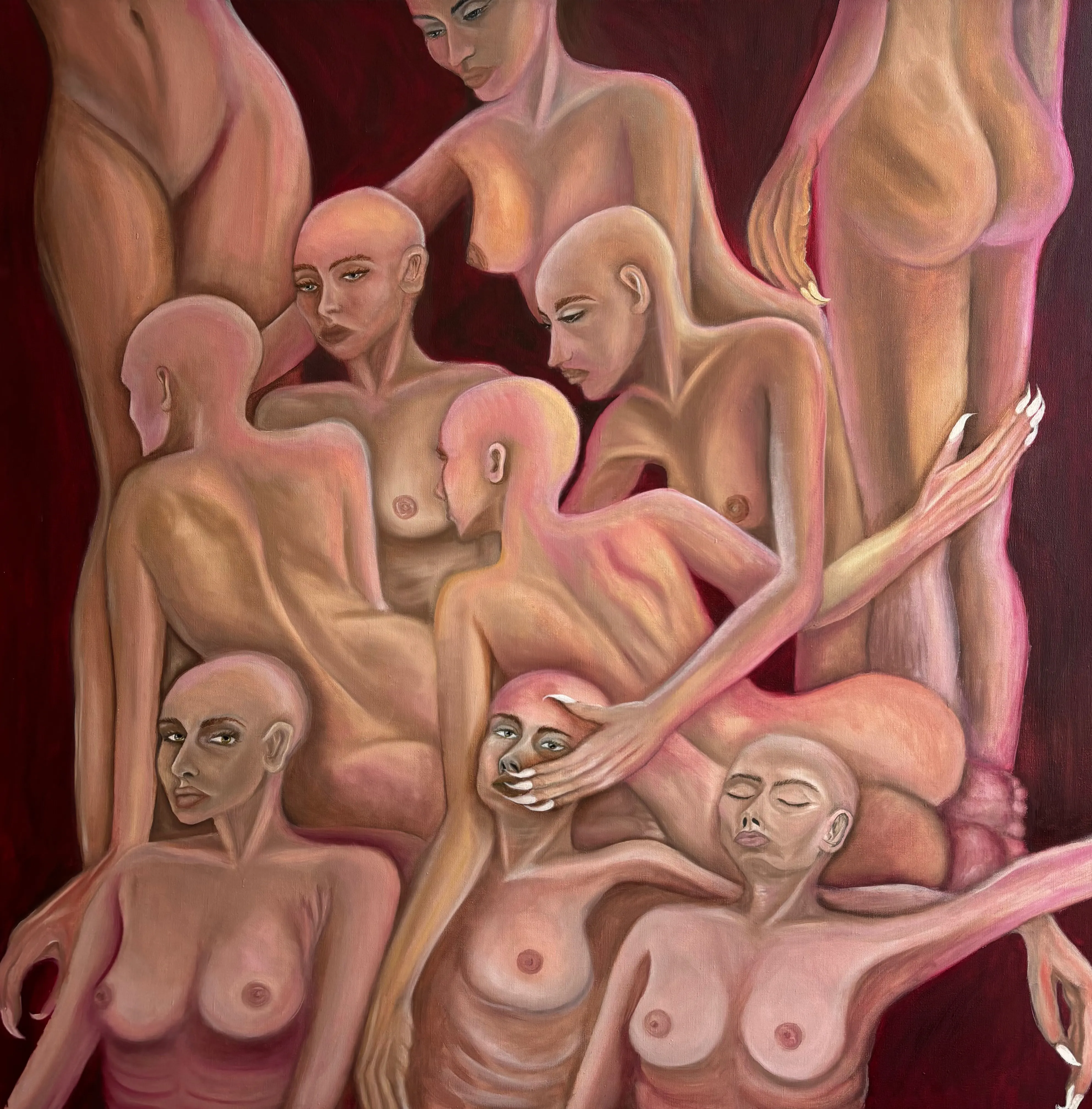 Image of Women's solidarity by Stanislava Romanova, size: 100x100 cm, made of oil + canvas, Painting medium, from Odesa, Ukraine, priced at $1000 (≈ 45,239 грн)